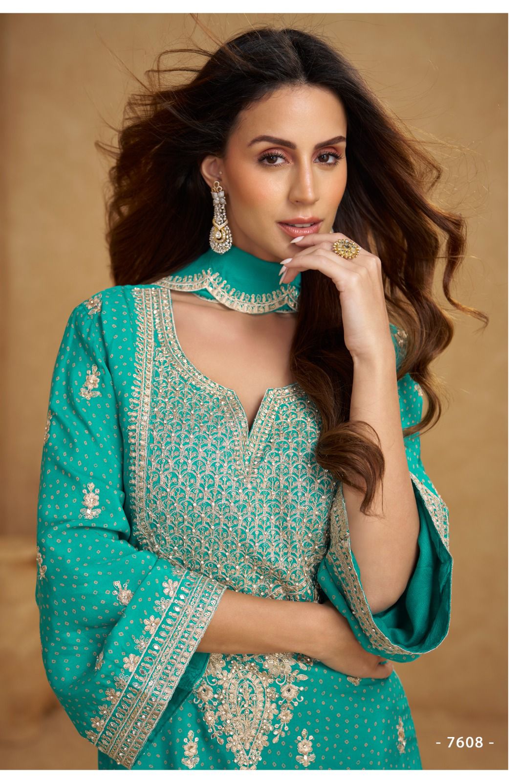Sky Blue Chinon Palazzo Suit
