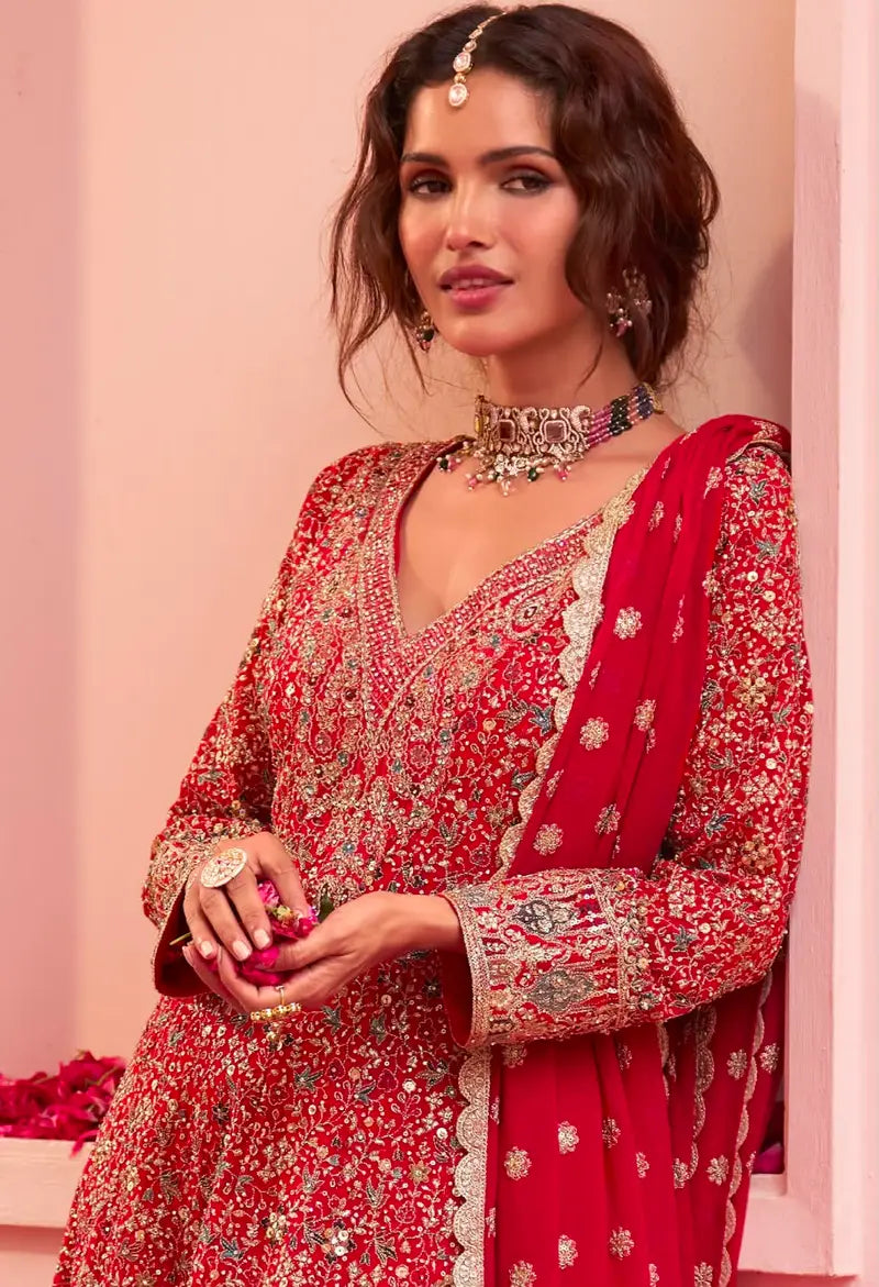 Real Georgette Embroidered Sharara Suit