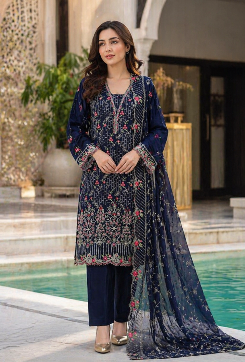 Bin Saeed Luxury Embroidered Lawn With Chiffon Dupatta