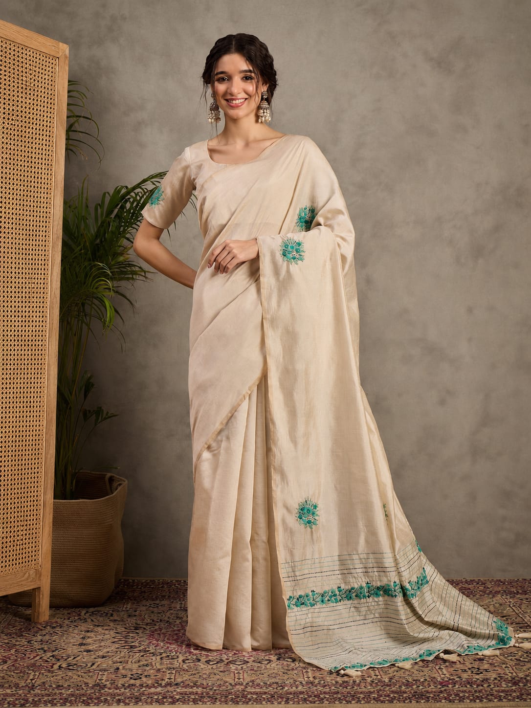 Tasrika Embroidered Kantha Tussar Silk Saree
