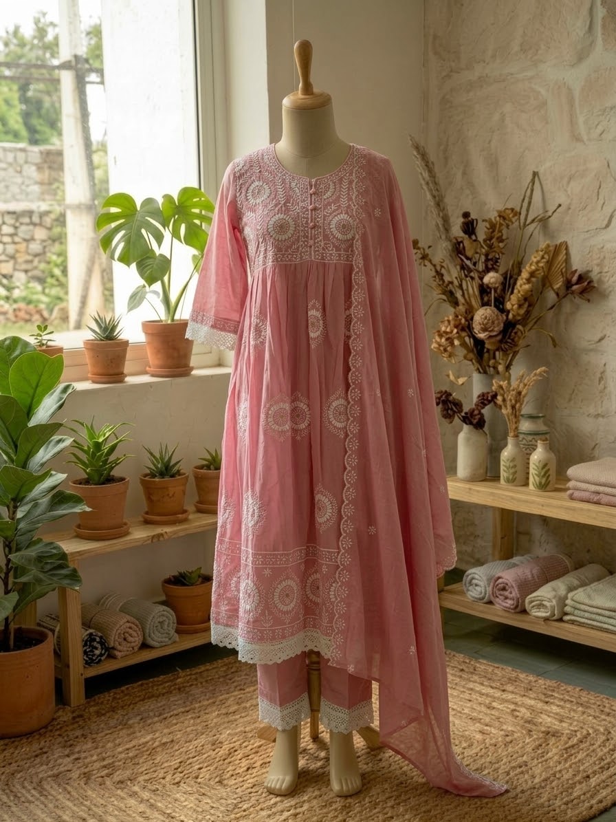 Mul Mul Cotton Embroidered 3pc Suit