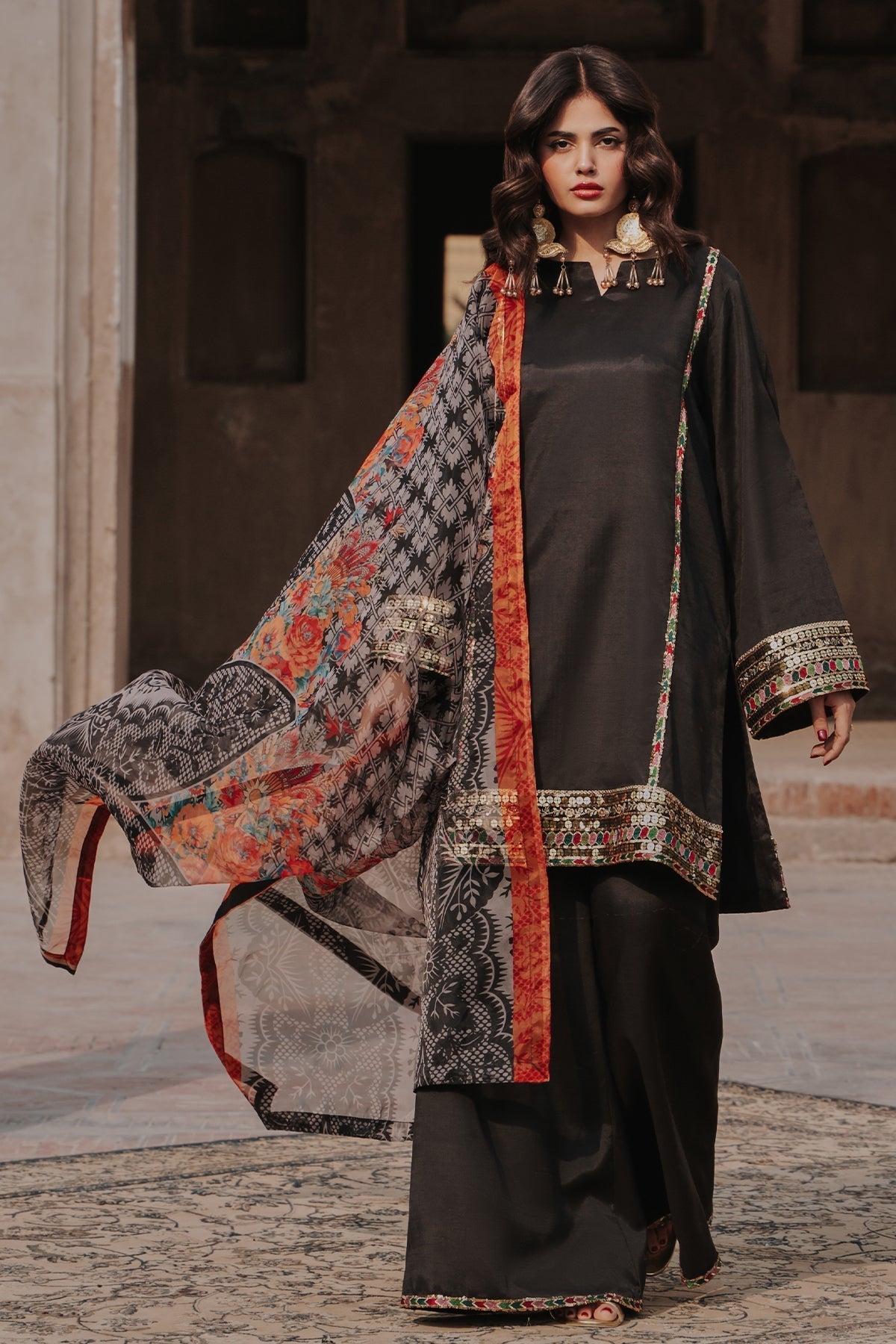 3-PC Embroidered Raw-Silk Suit By Charizma