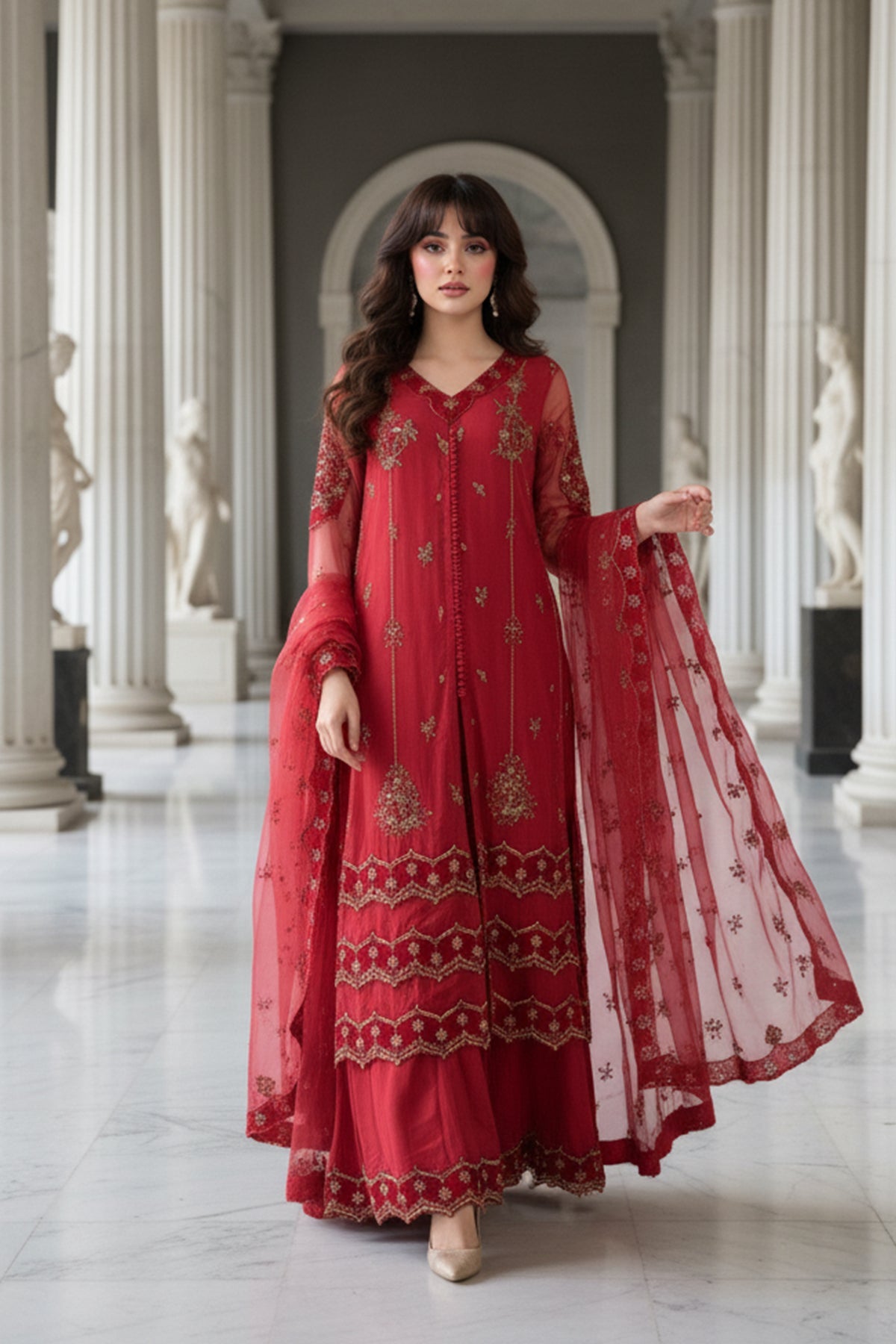 3-PC Embroidered Organza Suit by Charizma