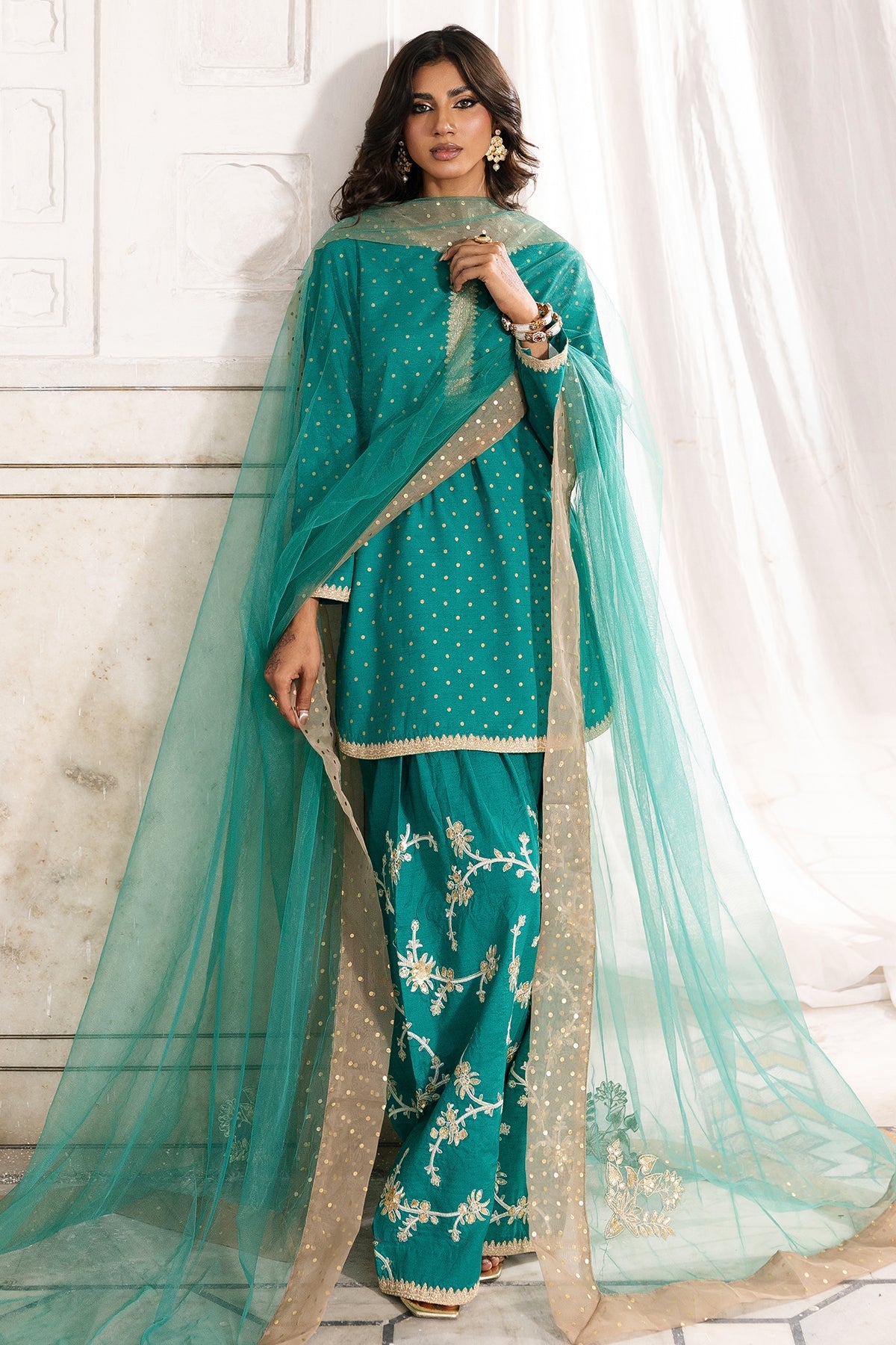 3-PC Embroidered Raw-Silk Suit By Charizma