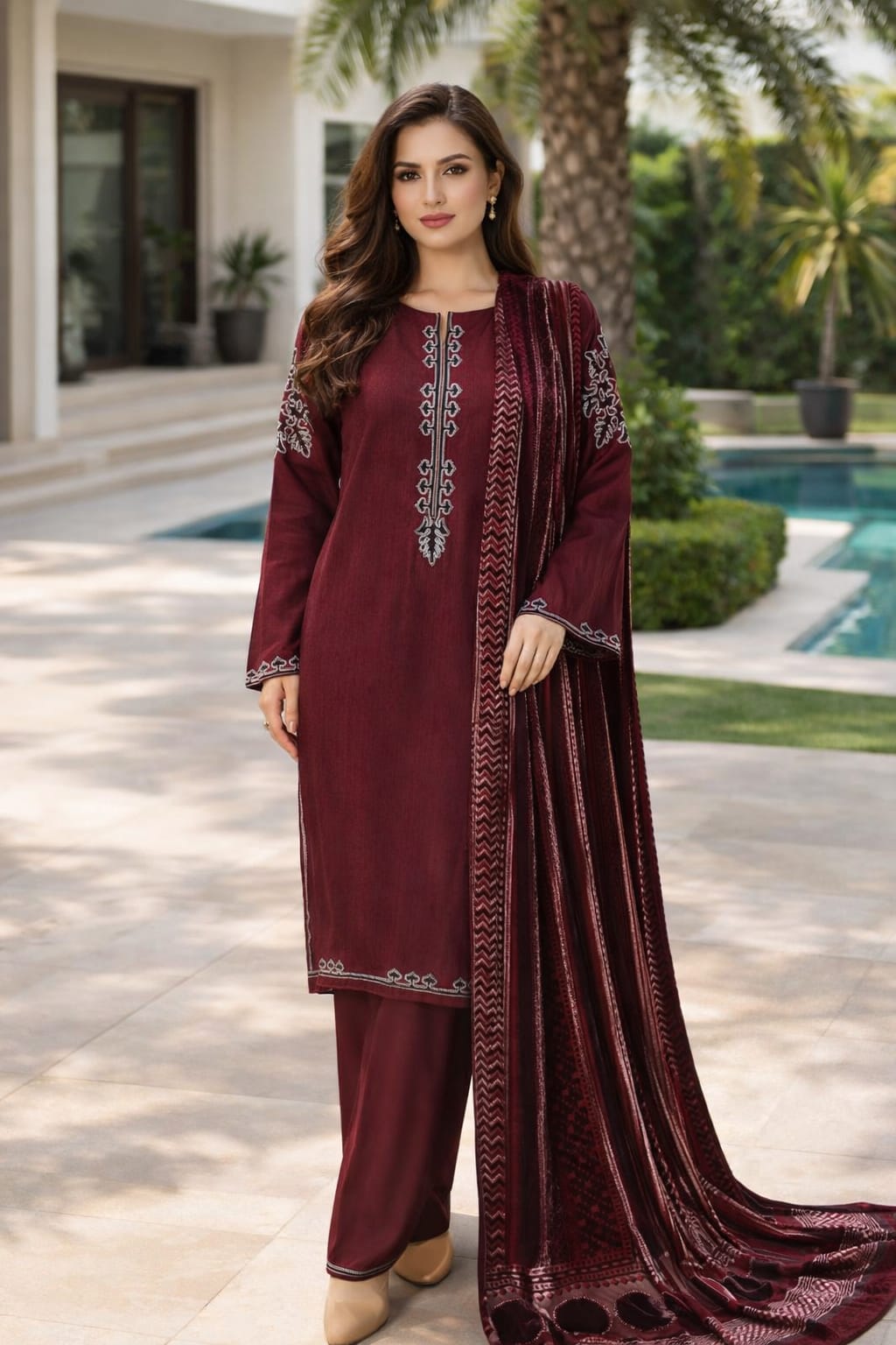 Sada Bahar Embroidered Viscose with Palachi Shawl