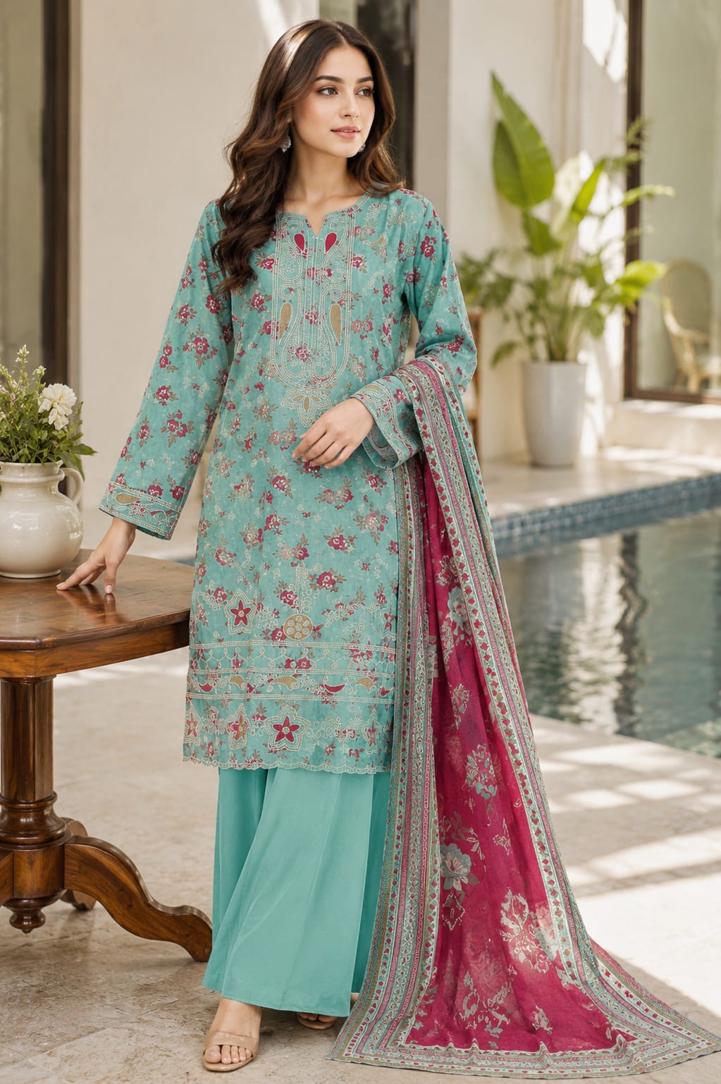 Bin Saeed Embroidered Lawn With Cotton Duptta