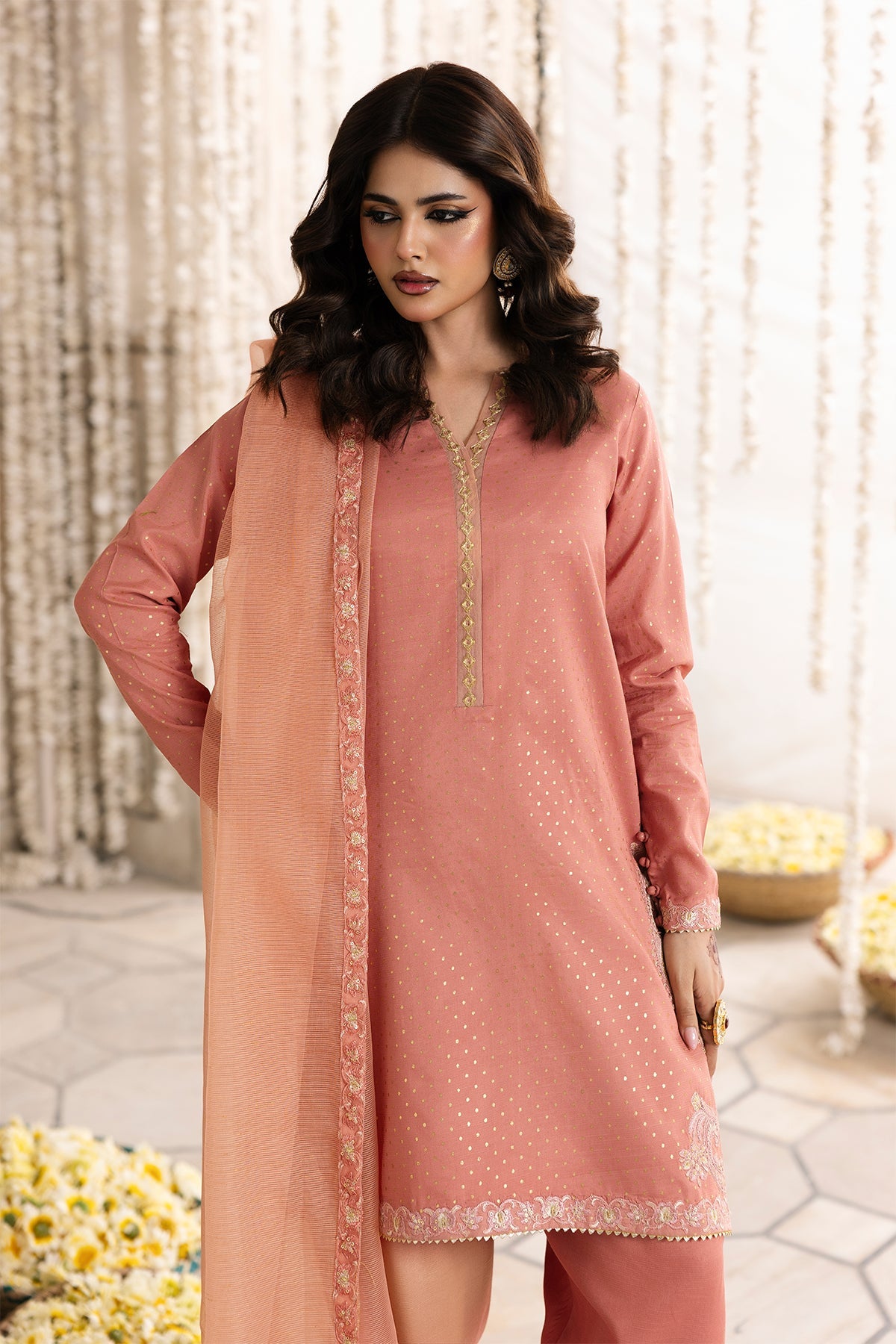 3-PC Embroidered Raw-Silk Suit By Charizma