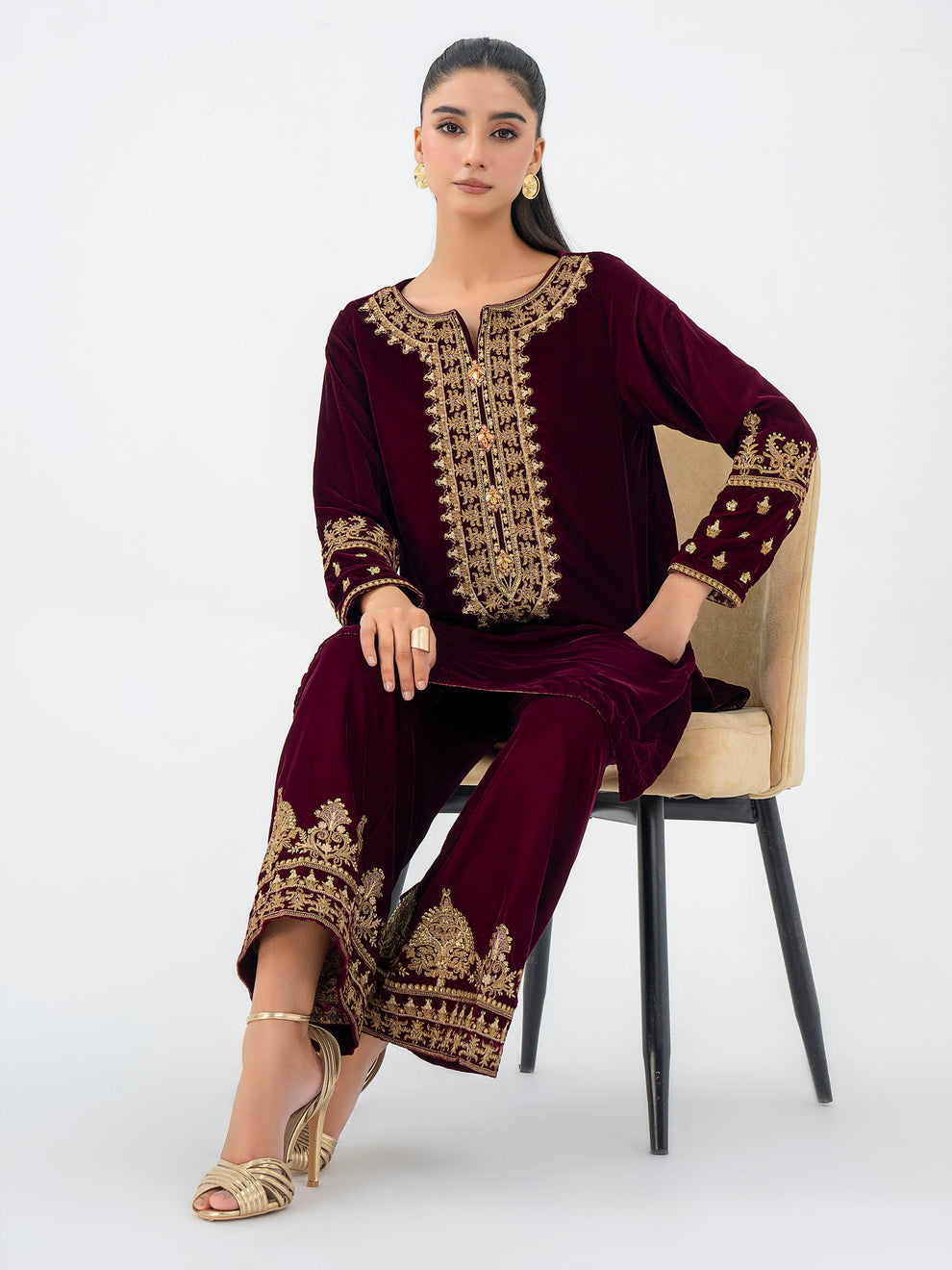 2 Piece Velvet Suit-Embroidered by LimeLight