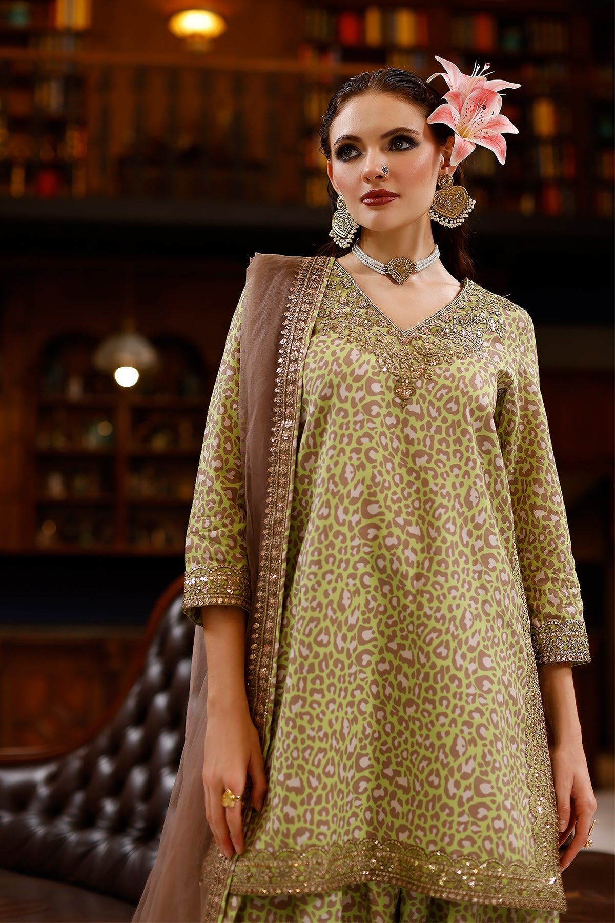 3-PC Embroidered Raw-Silk Suit By Charizma