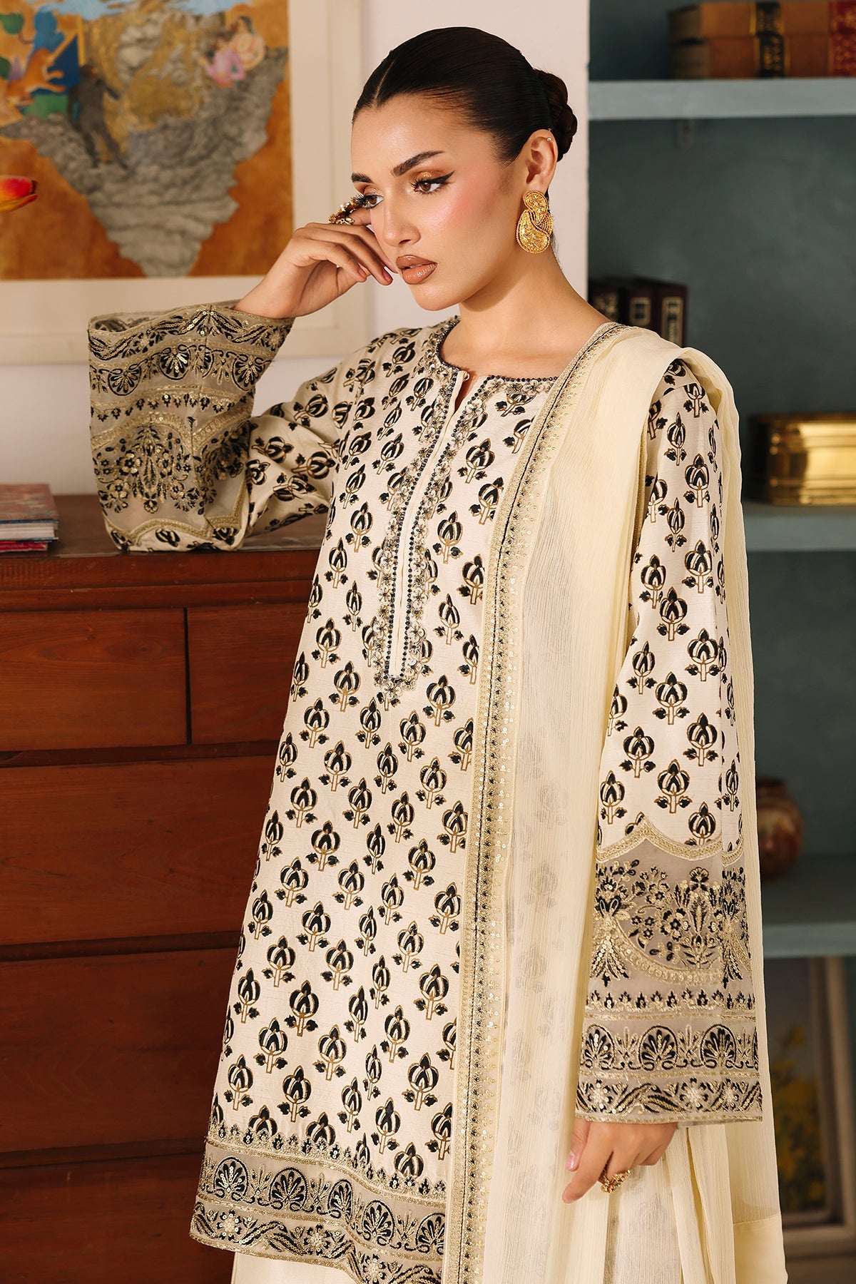 3-PC Embroidered Luxury Suit By Charizma