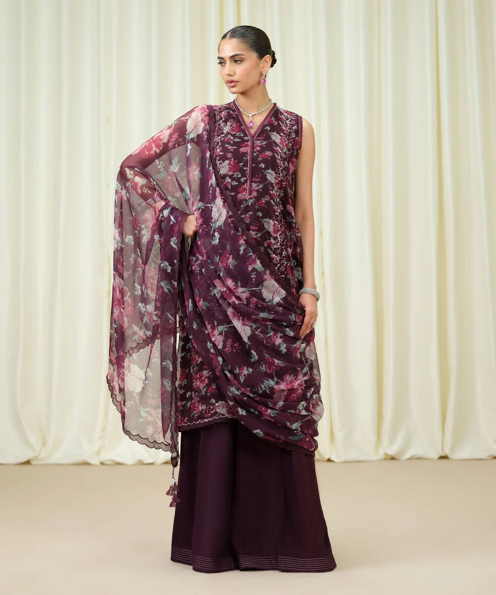 Sapphire Embroidered Chiffon Suit