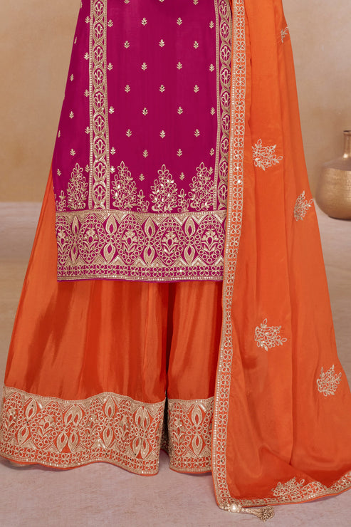 Red Chinon Embroidered Suit