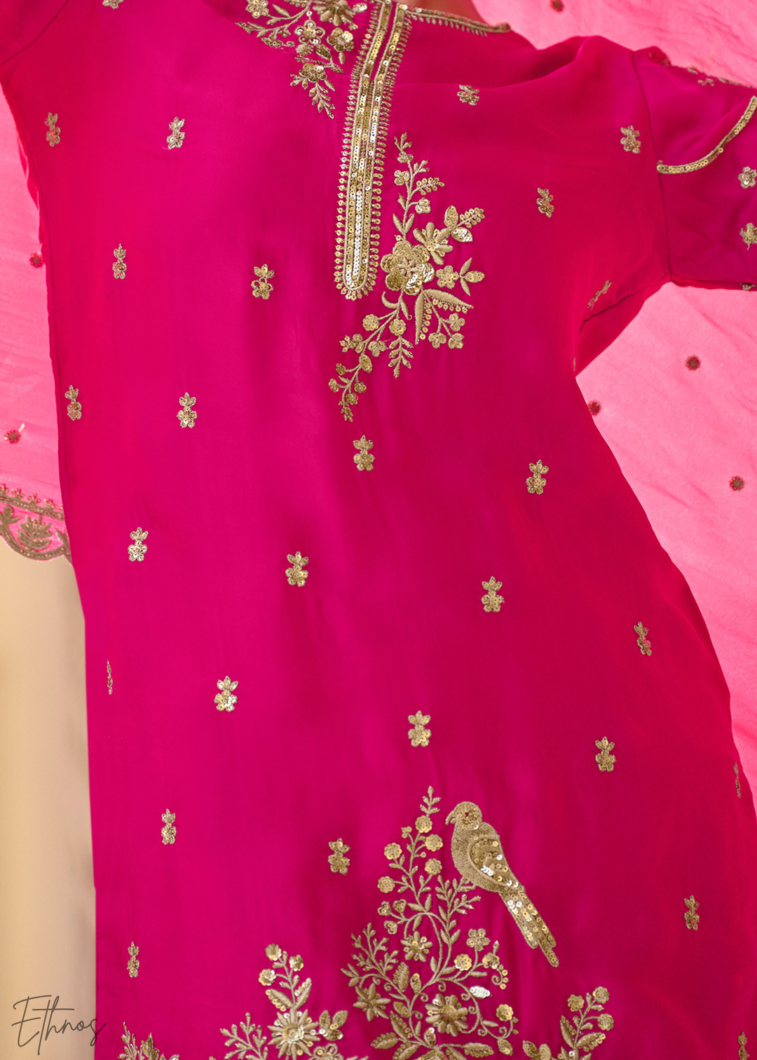 Hot Pink Crepe Silk Dhoti Suit