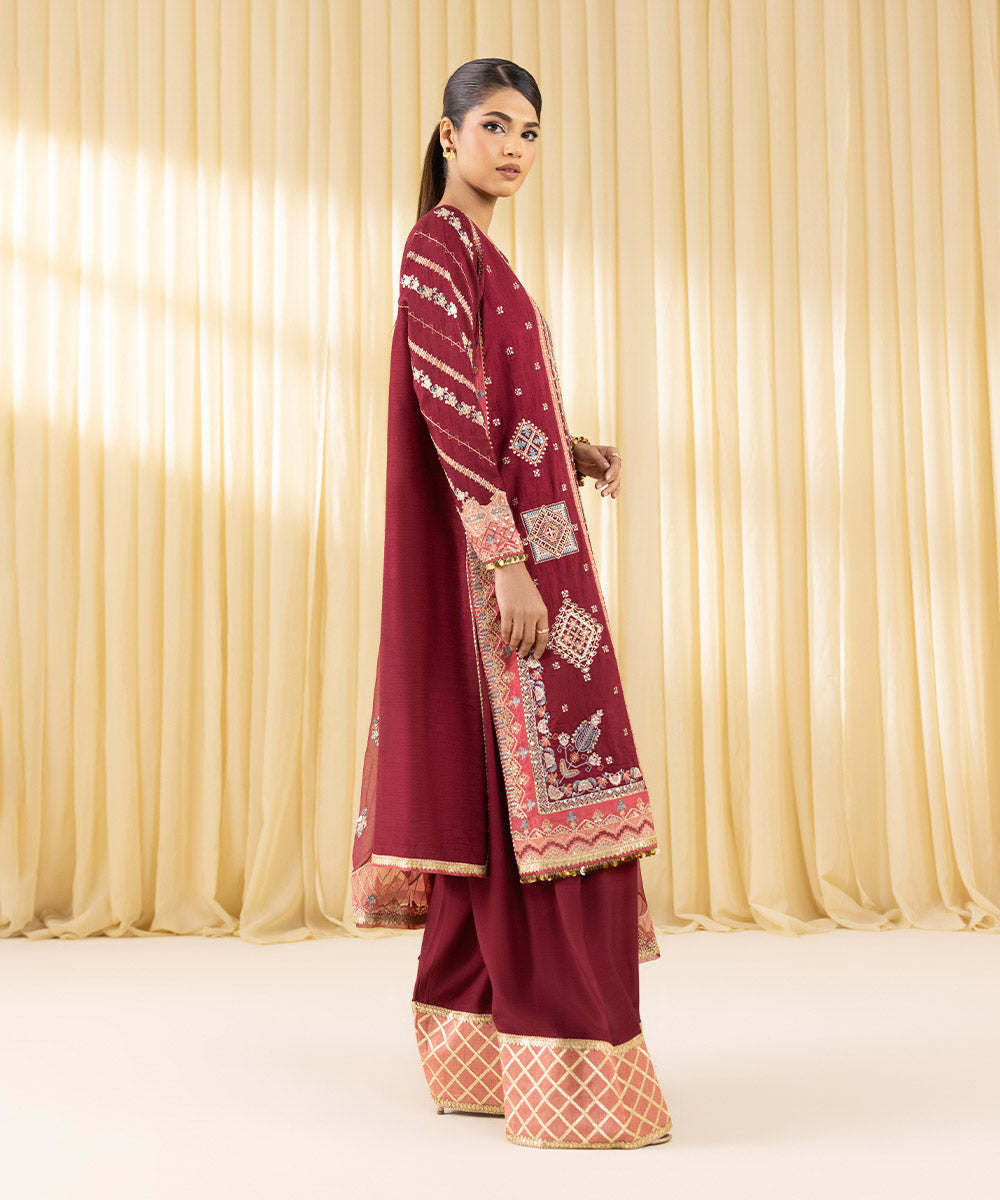 3 Piece - Embroidered Raw Silk Suit by Sapphire