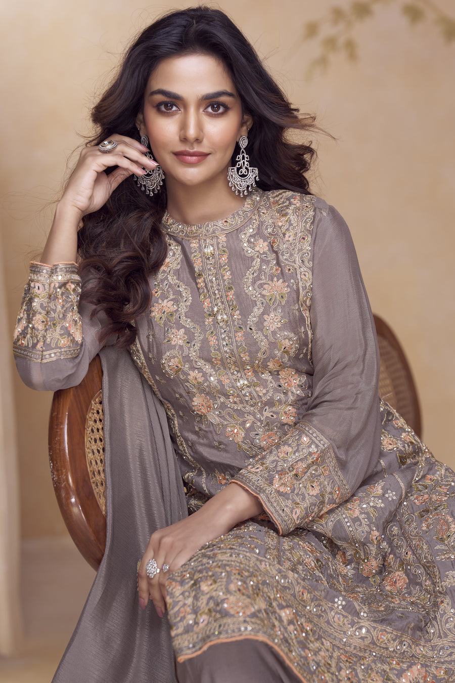 Dusty Purple Chinon Silk Kameez with Palazo