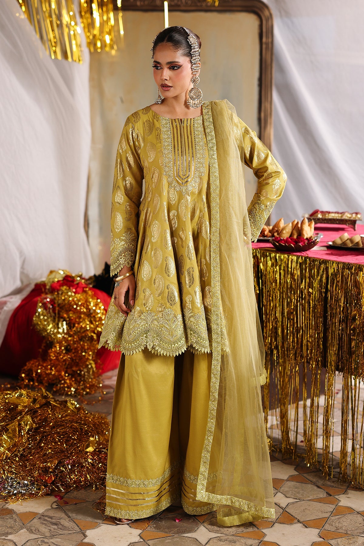 3-PC Embroidered Raw-Silk Suit By Charizma