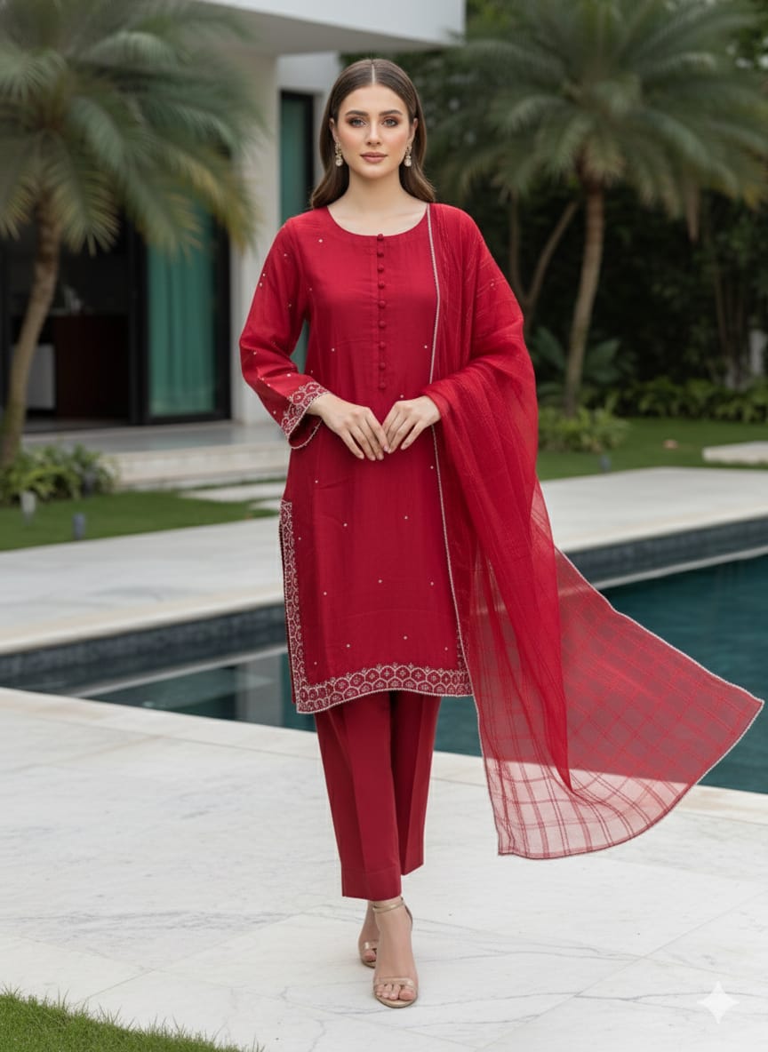 Luxury Embroidered Silk Ready To Ship