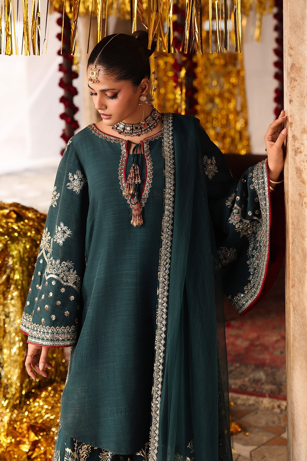 3-PC Embroidered Raw-Silk Suit By Charizma