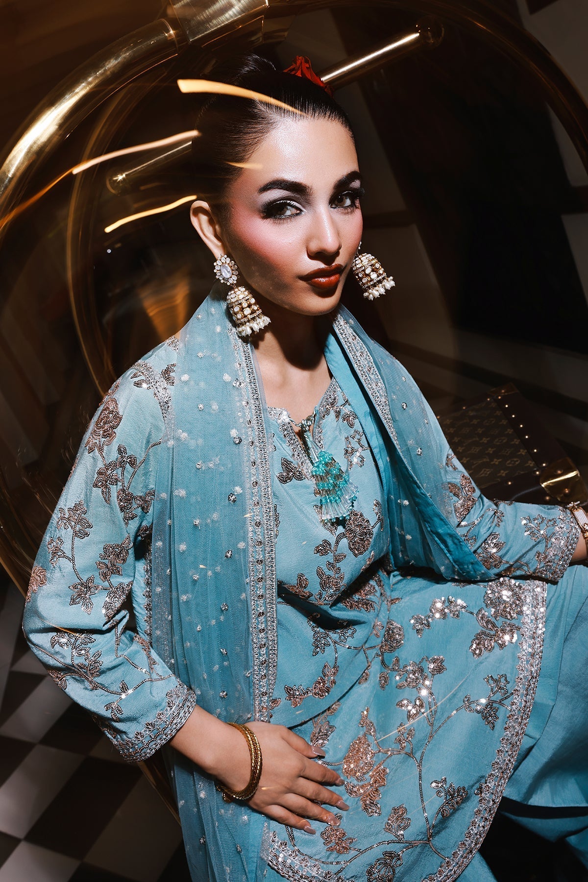 3-PC Embroidered Raw-Silk Suit by Charizma