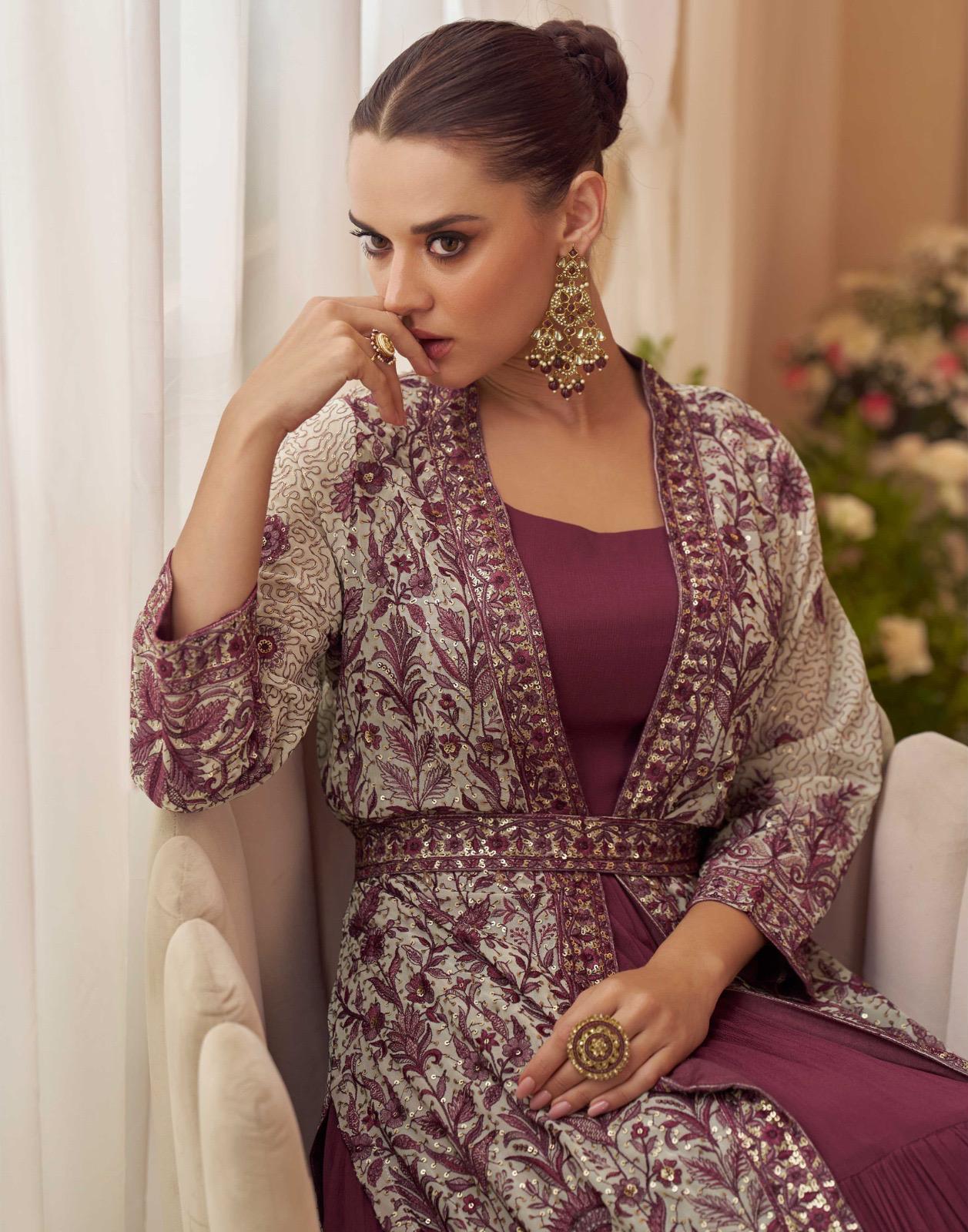 Indian Luxury Embroidered Chinnon Silk Suit