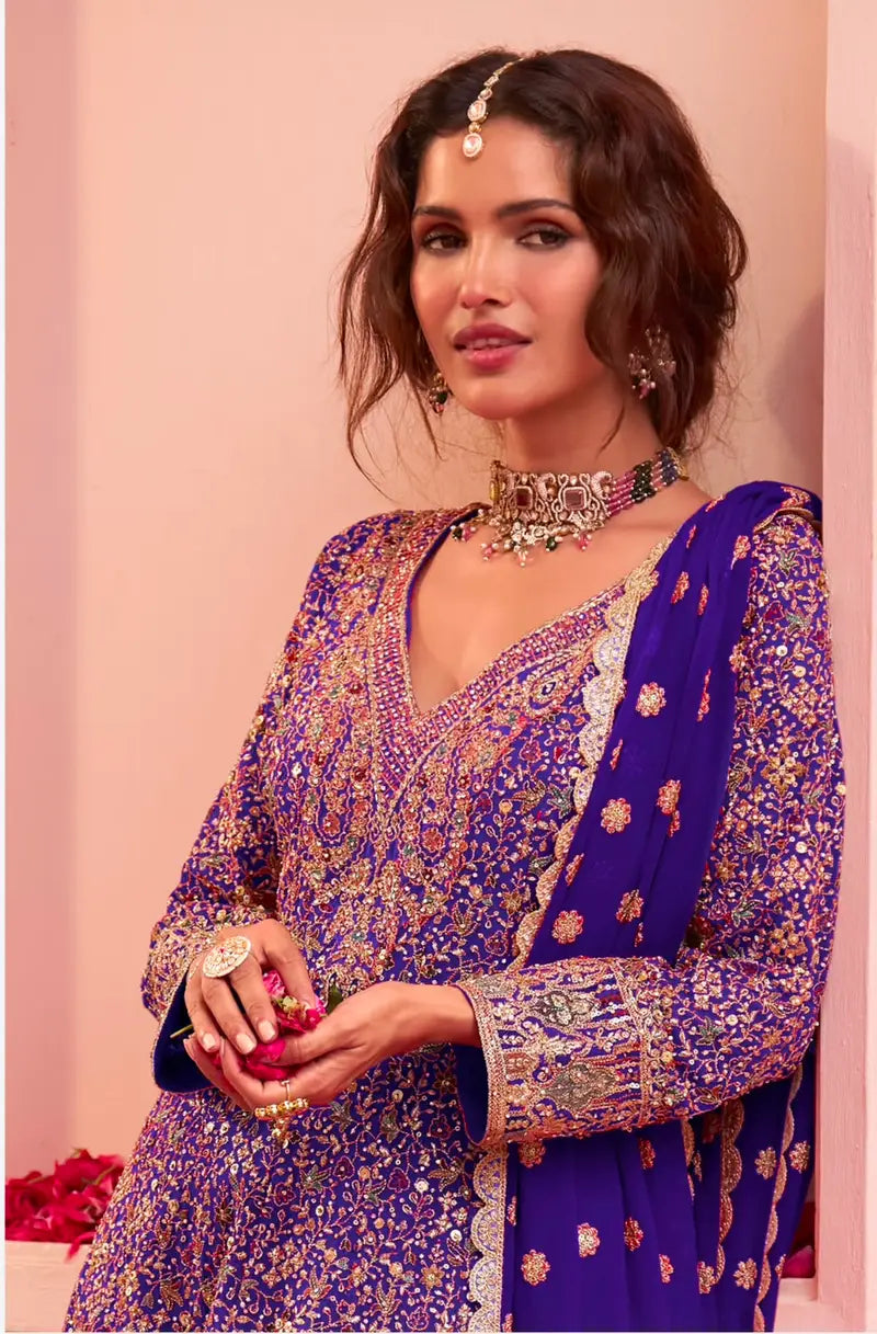 Real Georgette Embroidered Sharara Suit