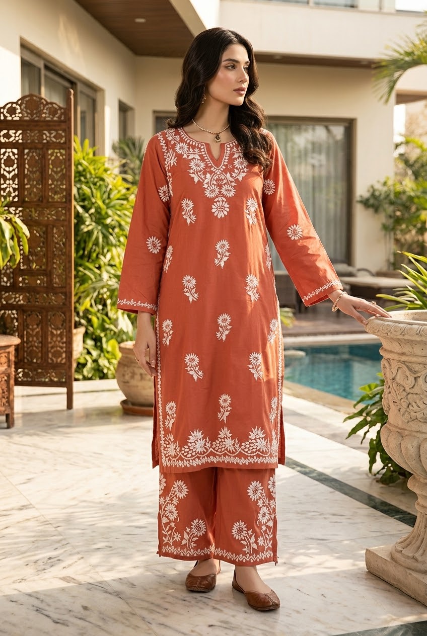 Lucknow 2pc Embroidered Co-Ord Set