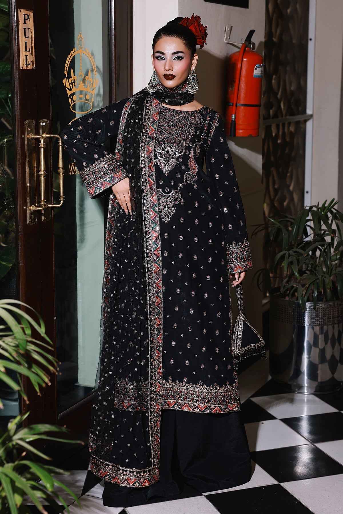 3-PC Embroidered Raw-Silk Suit by Charizma