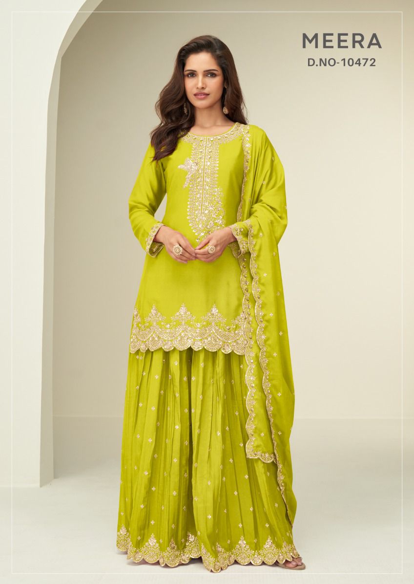 Green Tora Silk Embroidered With Palazzo