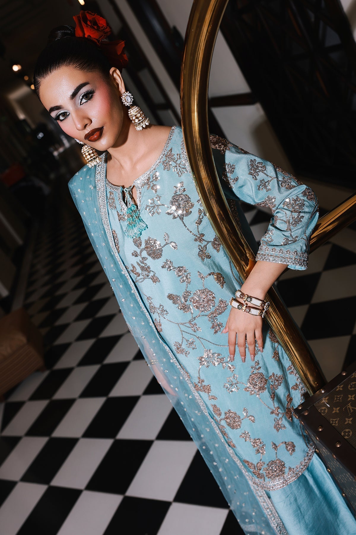 3-PC Embroidered Raw-Silk Suit by Charizma