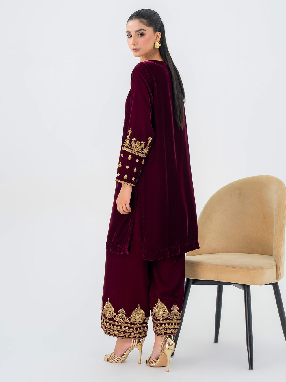 2 Piece Velvet Suit-Embroidered by LimeLight