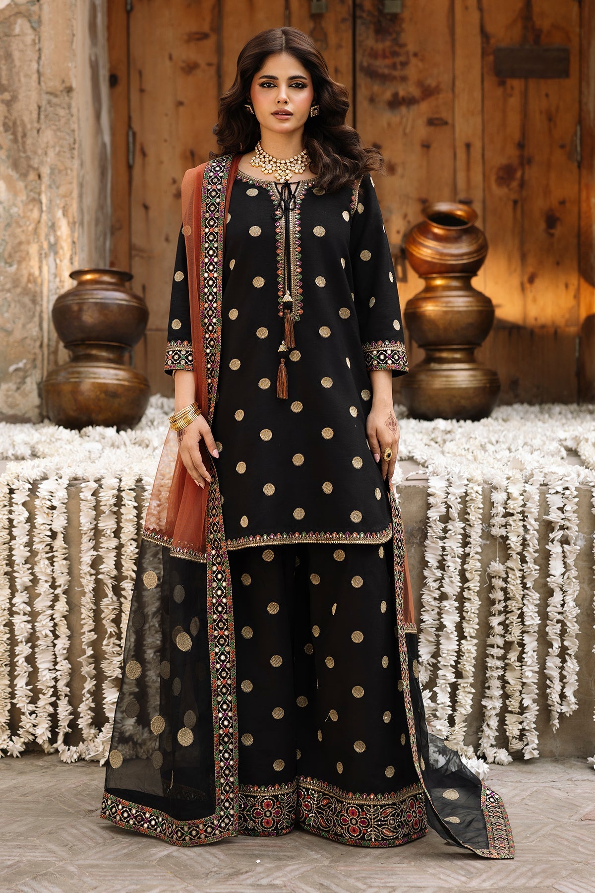 3-PC Embroidered Raw-Silk Suit By Charizma