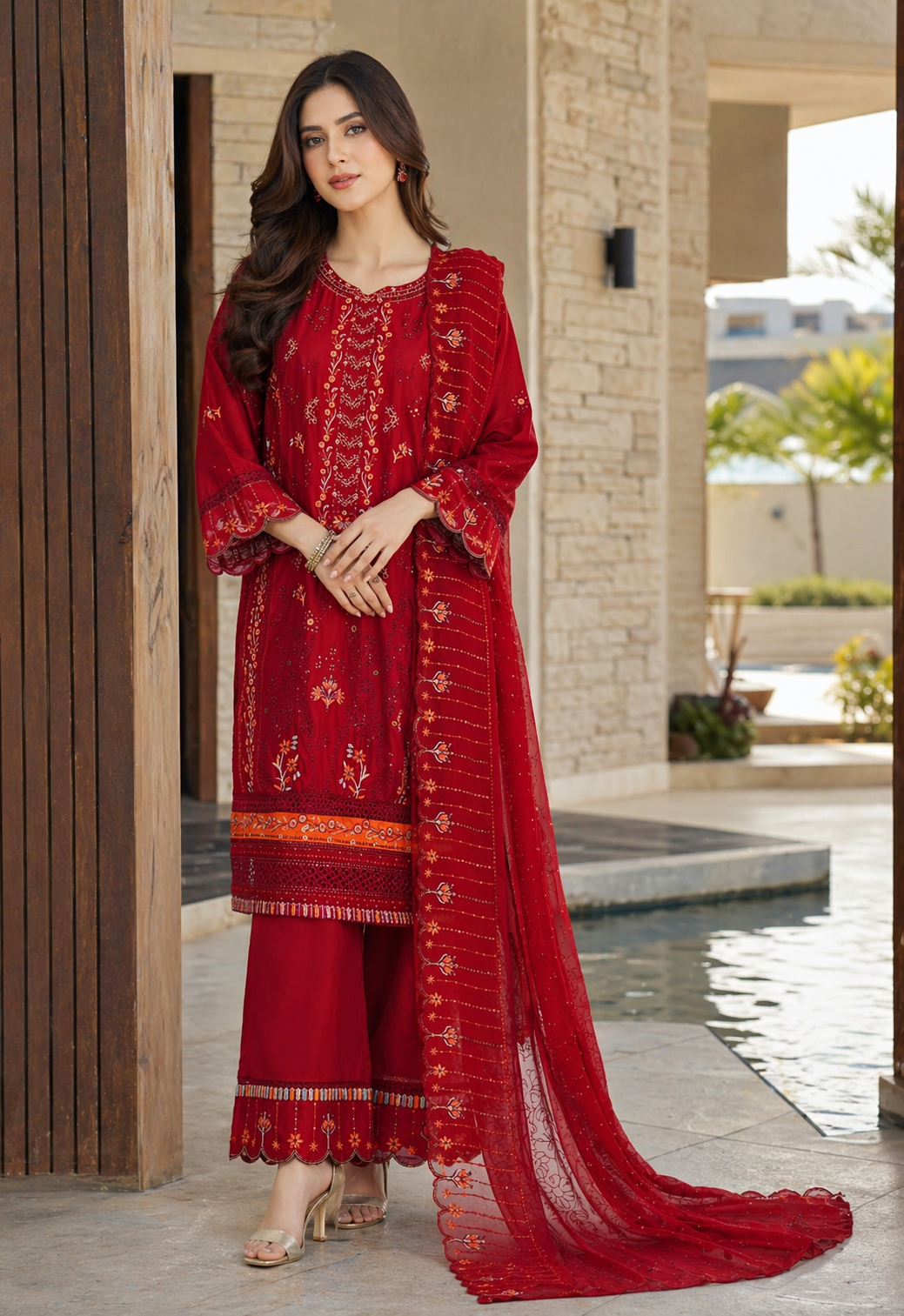 Bin Saeed Luxury Embroidered Lawn With Chiffon Dupatta