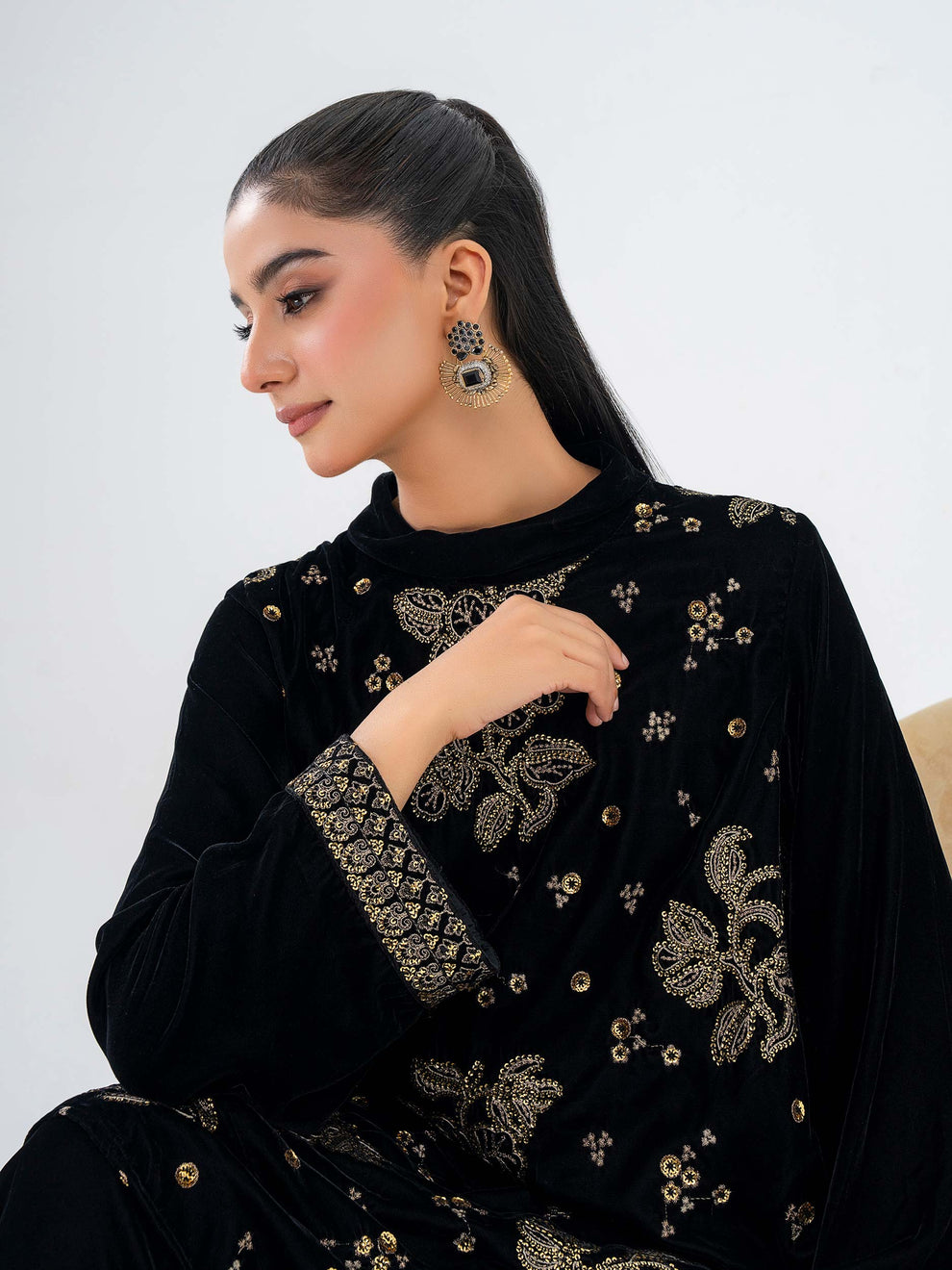 2 Piece Velvet Suit-Embroidered by LimeLight