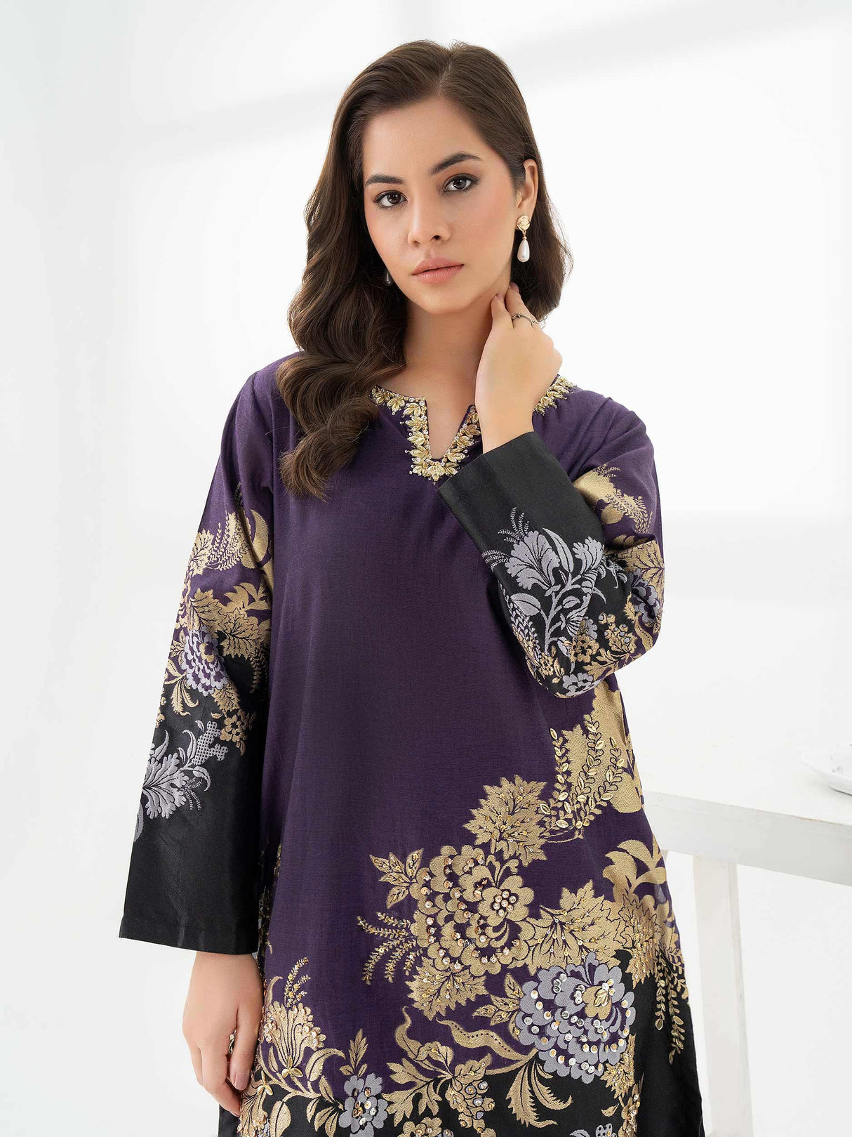 Jacquard Shirt-Embellished 1 pc by LimeLight