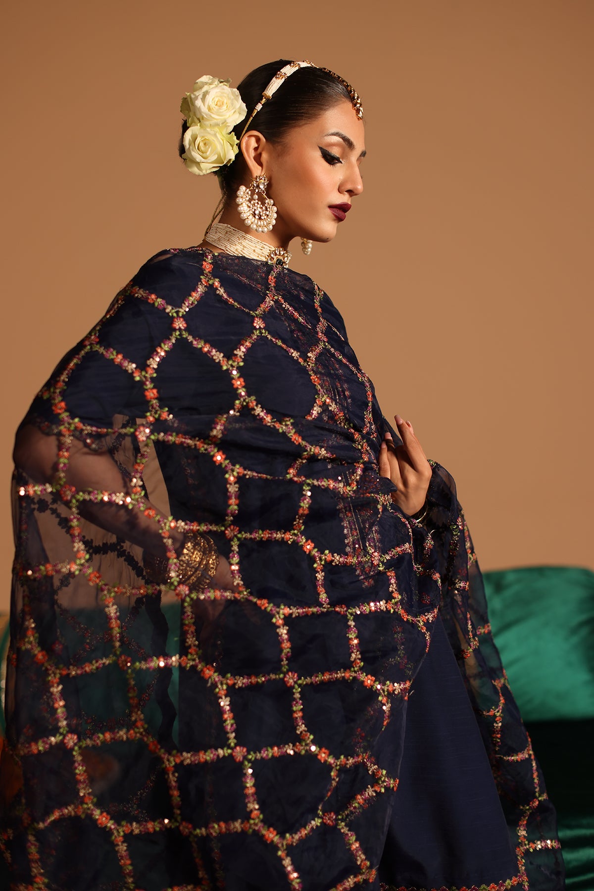 3-PC Embroidered Raw-Silk Suit by Charizma