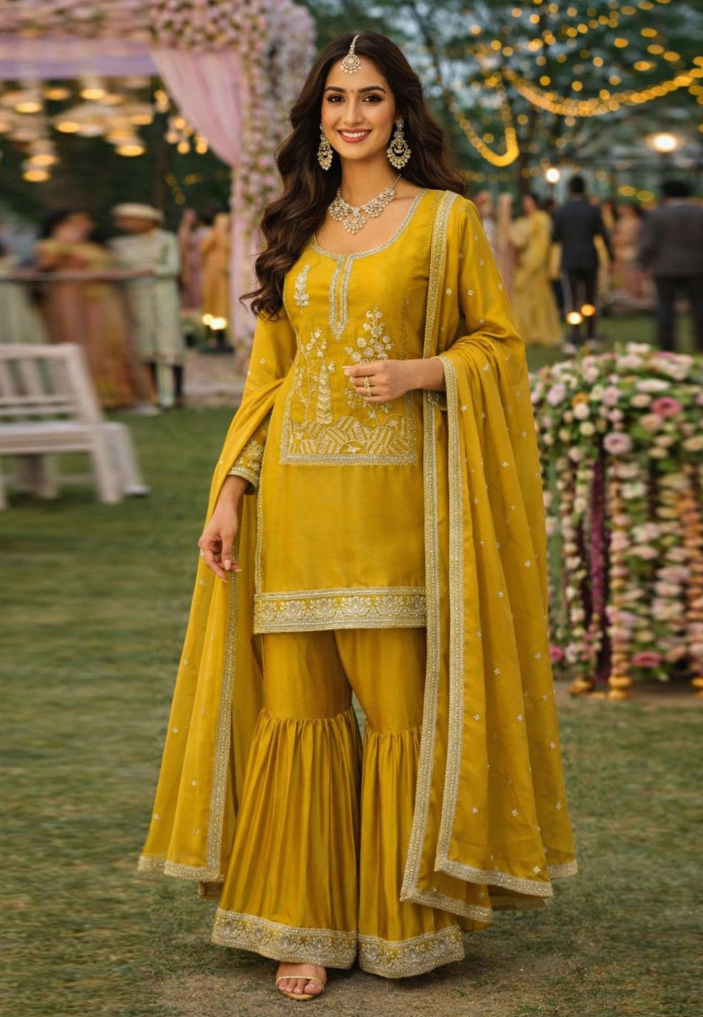 Mustard Silk Gharara Suit