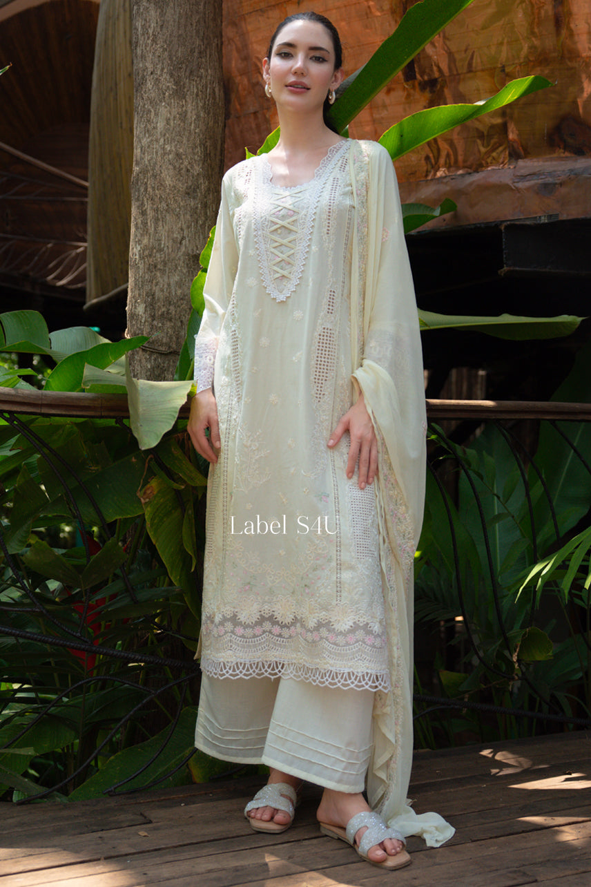 Sufia Cream Embroidered Suit Set