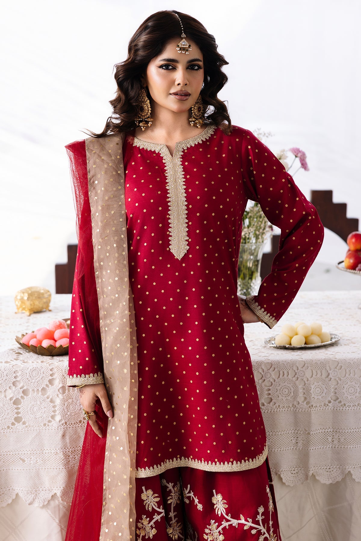 3-PC Embroidered Raw-Silk Suit By Charizma