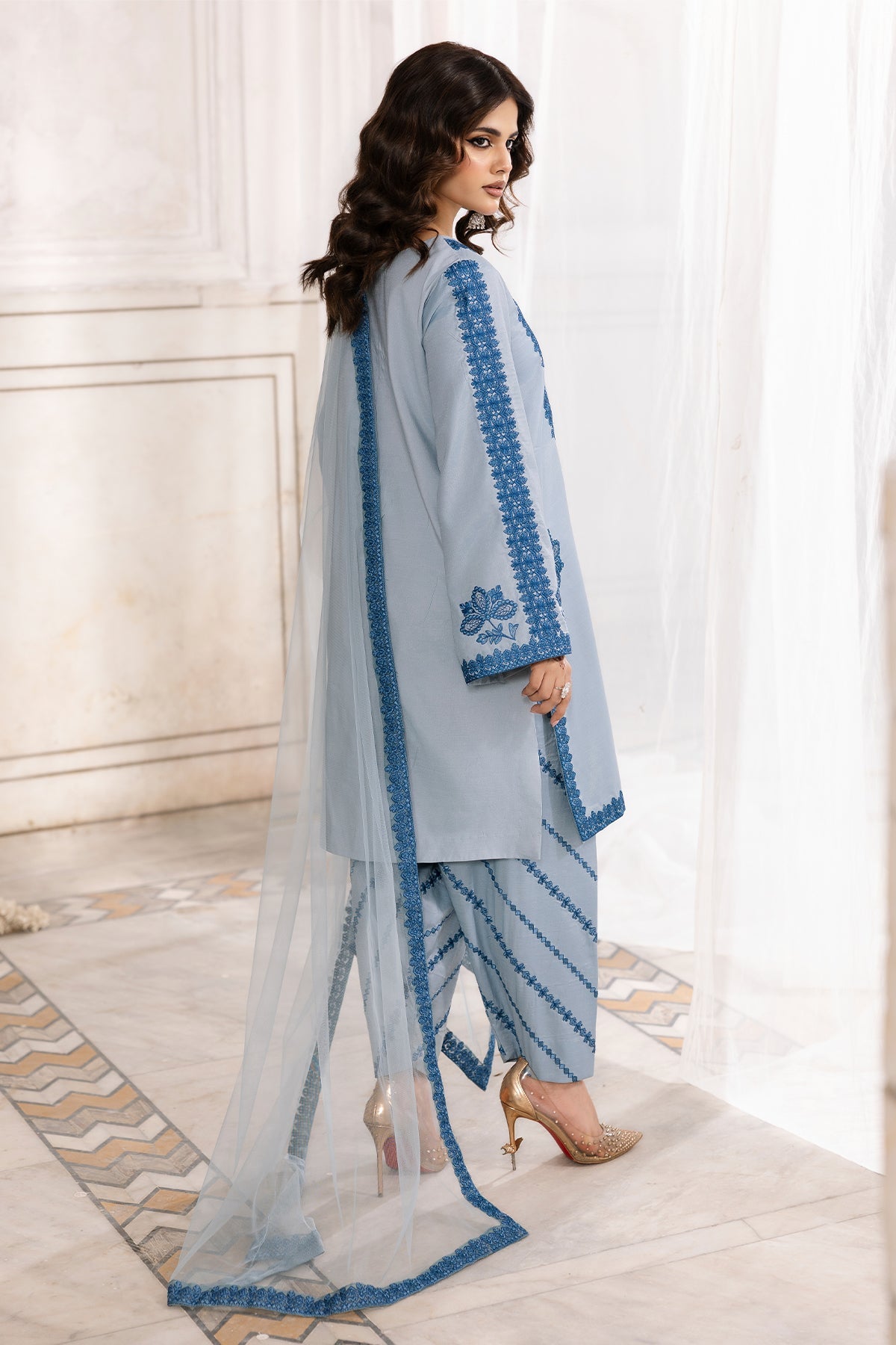 3-PC Embroidered Raw-Silk Suit By Charizma