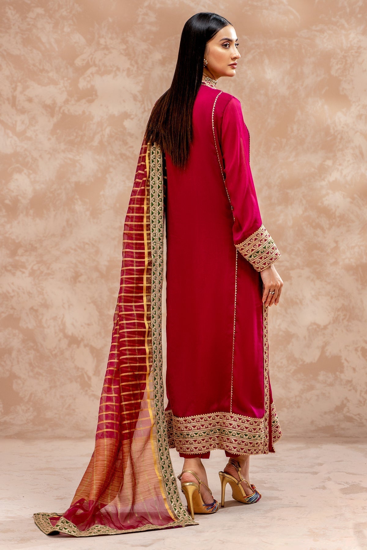 3-PC Embroidered Raw-Silk Suit by Charizma