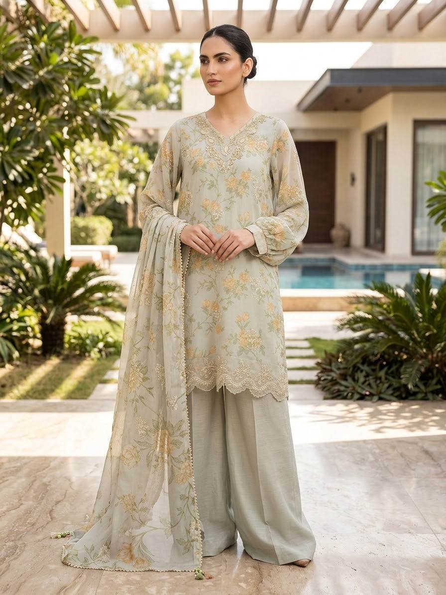 Sapphire Embroidered Chiffon Suit