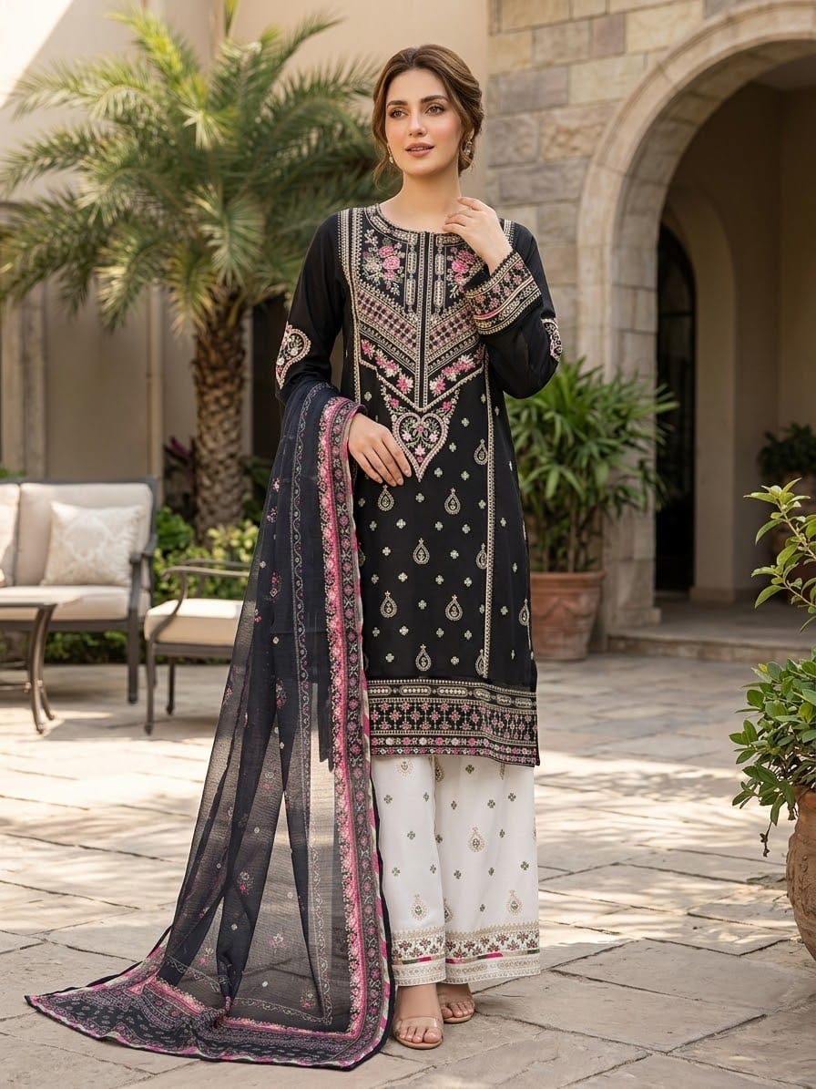 Bin Saeed Luxury Embroidered Lawn With Chiffon Embroiderd Dupatta