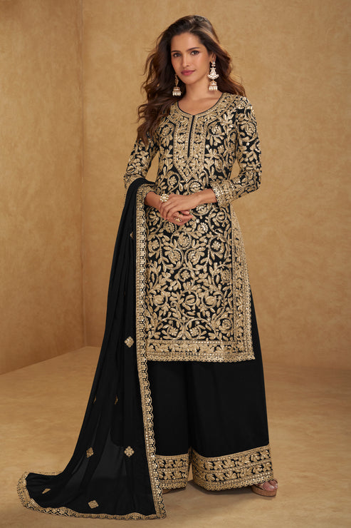 Black Embroidered Georgette Suit