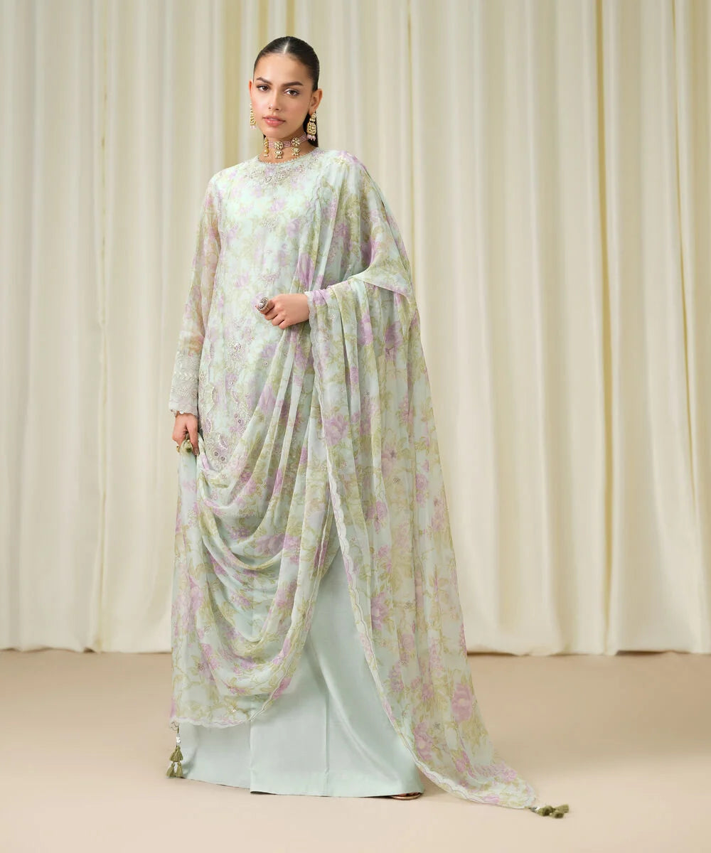 Sapphire Embroidered Chiffon Suit
