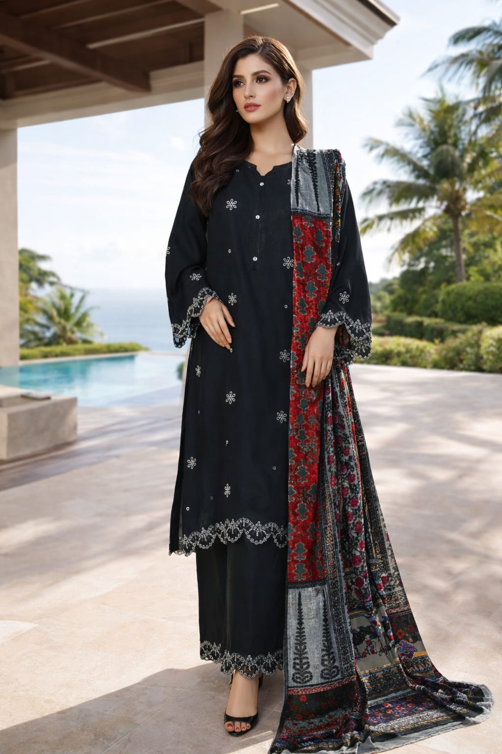 Sada Bahar Embroidered Viscose with Palachi Shawl