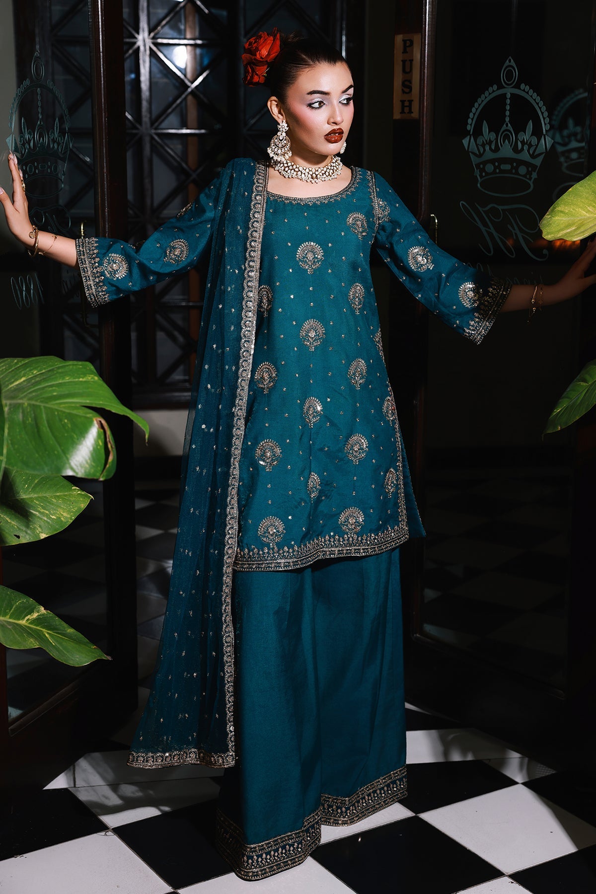 3-PC Embroidered Raw-Silk Suit by Charizma
