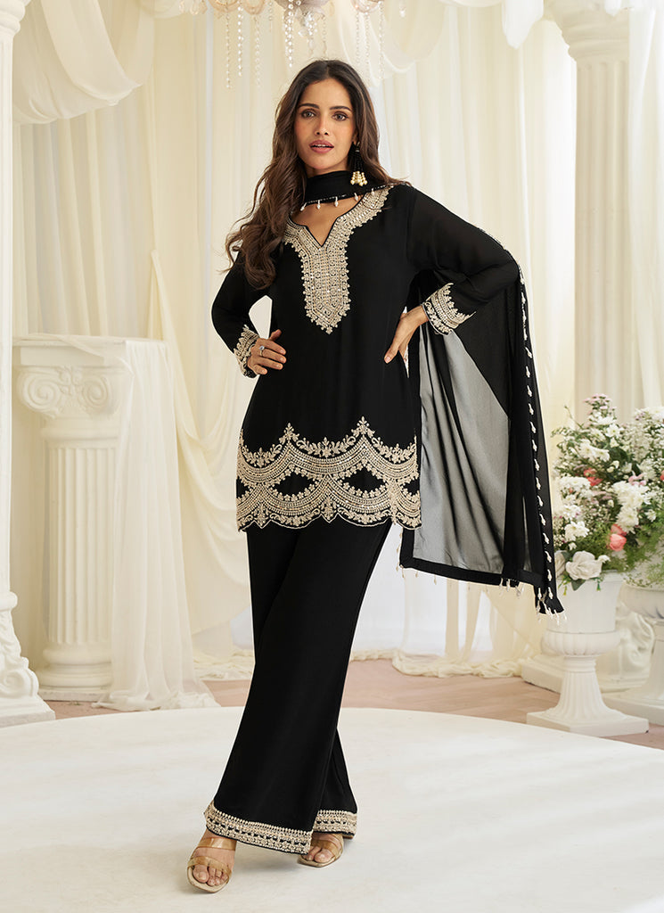 Black Handwork Embroidered Pant Style Suit