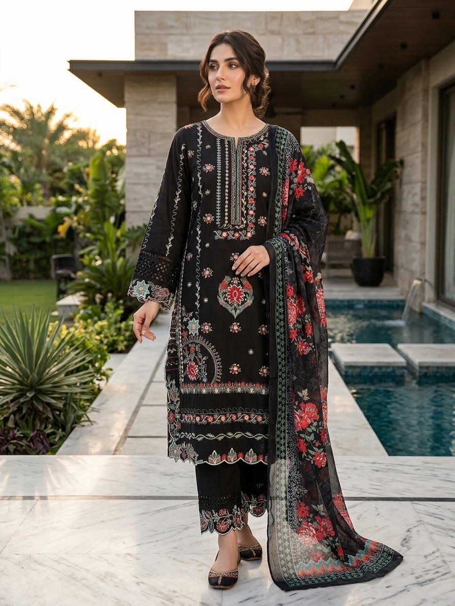 Bin Saeed Embroidered Lawn With Cotton Dupatta