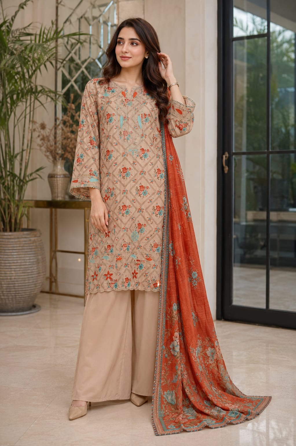 Bin Saeed Embroidered Lawn With Cotton Duptta