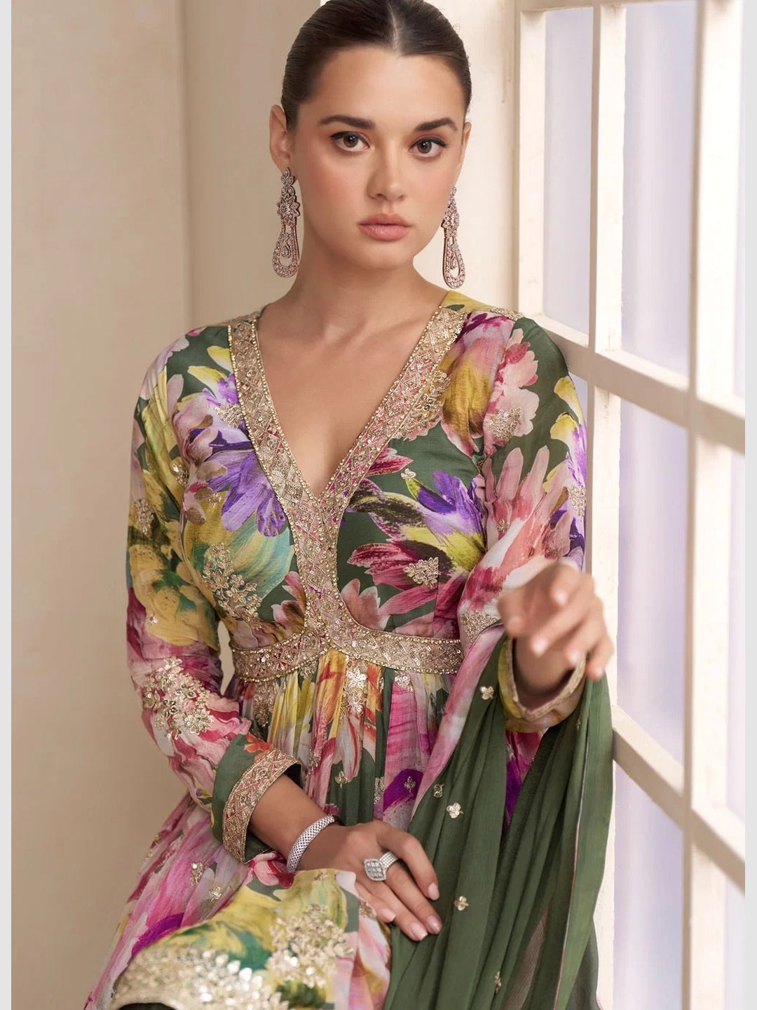 Multicolor Floral Printed Palazzo Premium Festive Wear Salwar Kameez